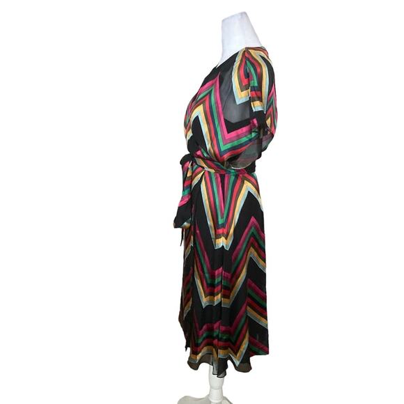 Alice + Olivia Rainbow Chevron Stripe LEXA Belted Fit & Flare Midi Dress Size 0 - Picture 4 of 10